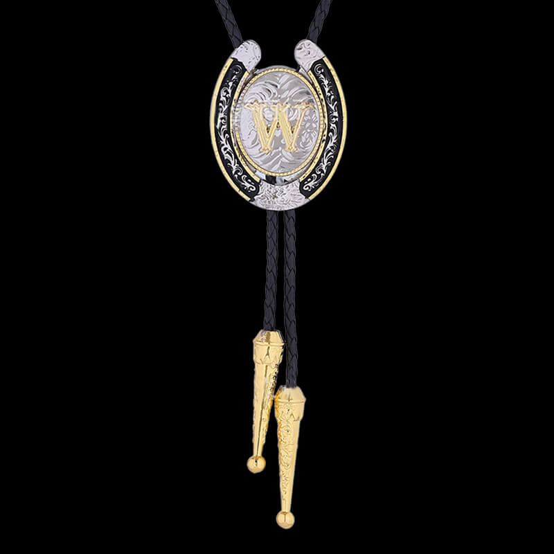 Western Cowboy Horseshoe Initial Letter Bolo Tie