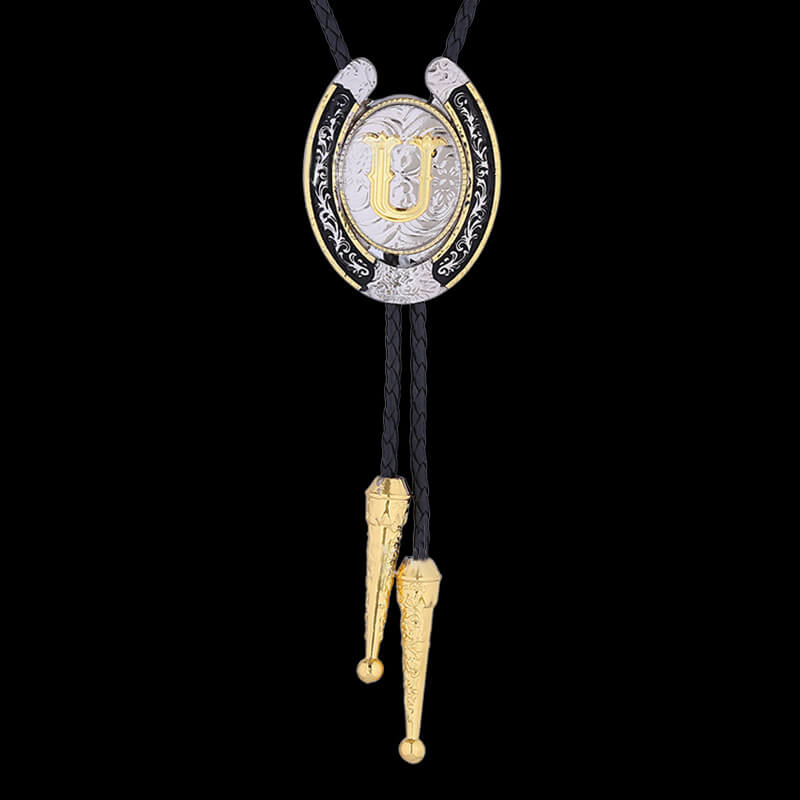 Western Cowboy Horseshoe Initial Letter Bolo Tie