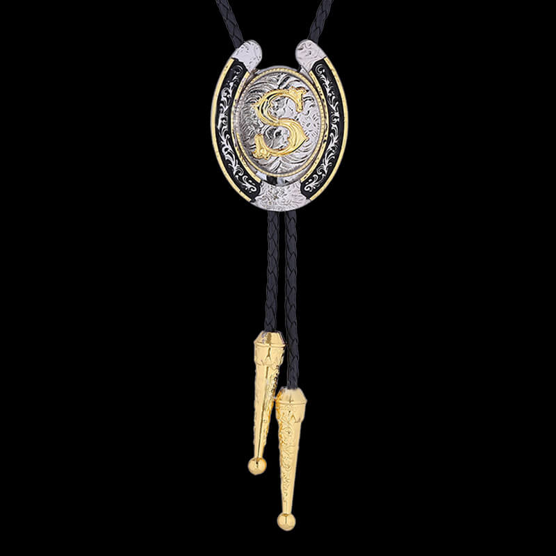 Western Cowboy Horseshoe Initial Letter Bolo Tie