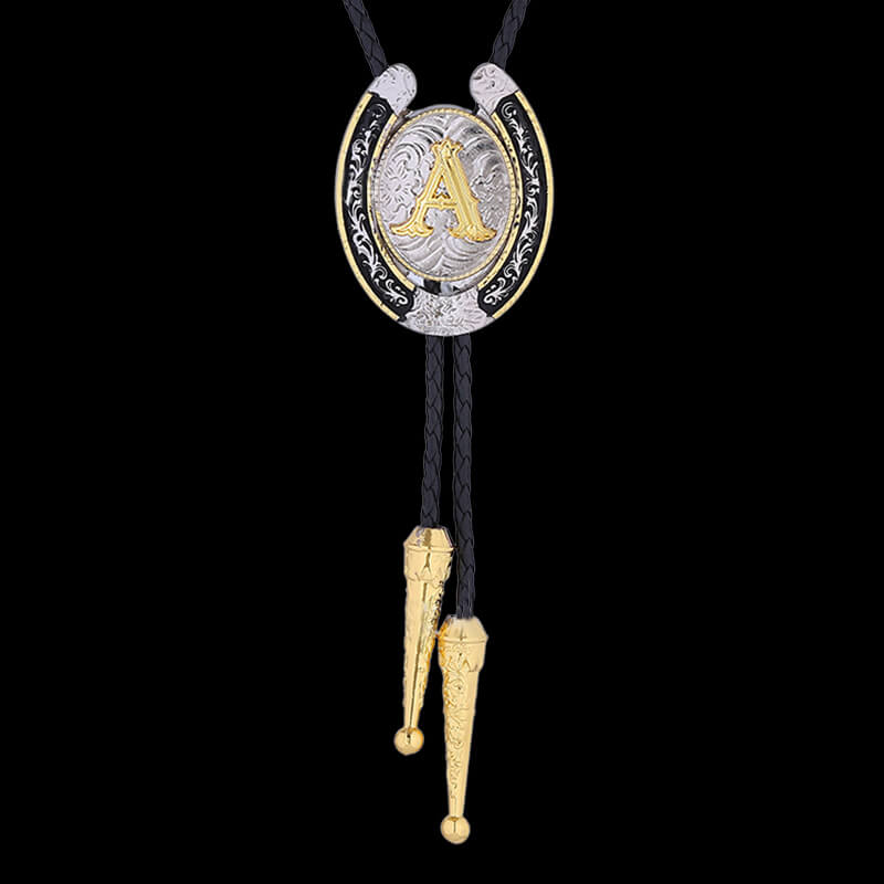 Western Cowboy Horseshoe Initial Letter Bolo Tie