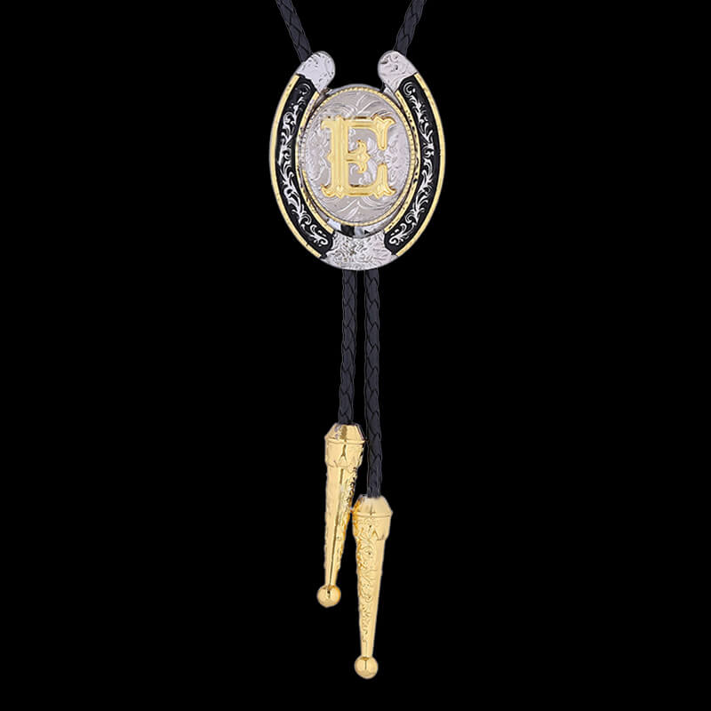 Western Cowboy Horseshoe Initial Letter Bolo Tie
