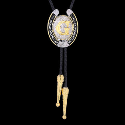 Western Cowboy Horseshoe Initial Letter Bolo Tie