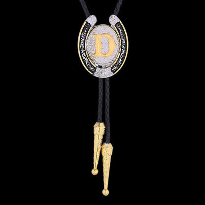 Western Cowboy Horseshoe Initial Letter Bolo Tie