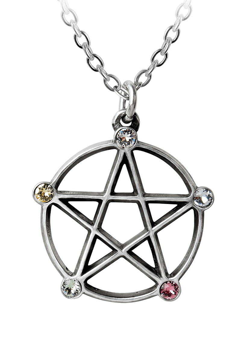 Wiccan Pentagram Pendant With Elemental Crystal Points