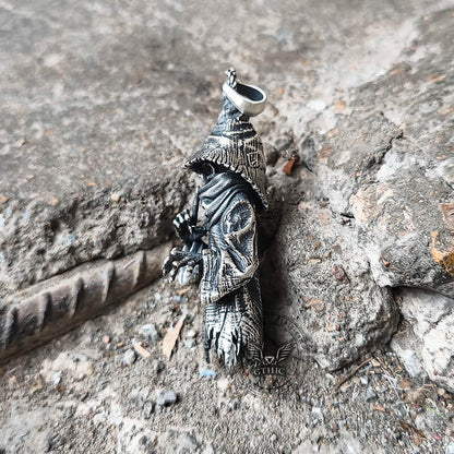 Wicked Wizard Sterling Silver Skull Pendant