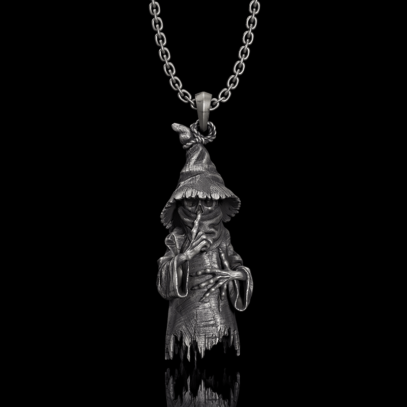 Wicked Wizard Sterling Silver Skull Pendant