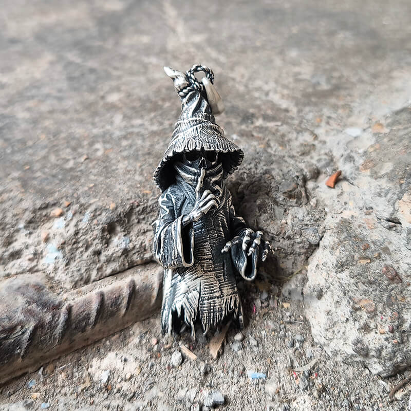 Wicked Wizard Sterling Silver Skull Pendant