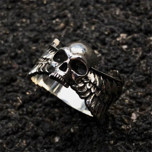 Winged Skull Sterling Silver Ring