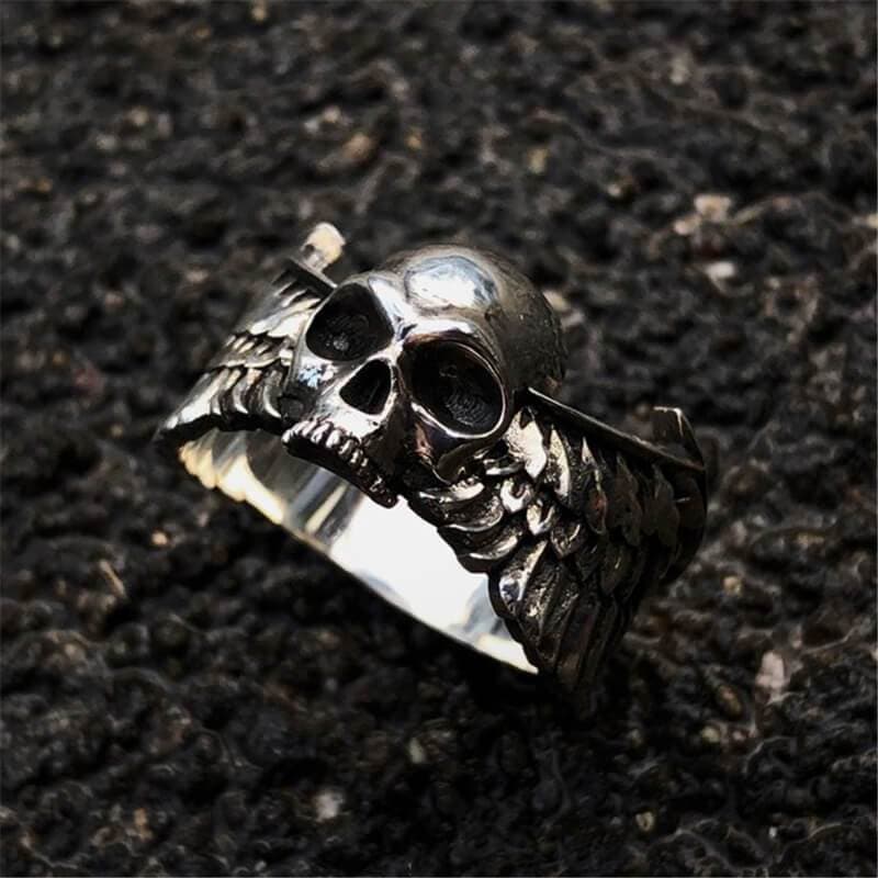 Winged Skull Sterling Silver Ring