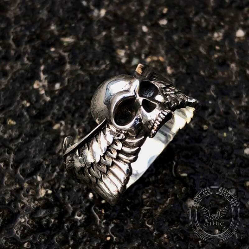 Winged Skull Sterling Silver Ring