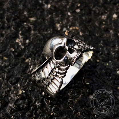 Winged Skull Sterling Silver Ring