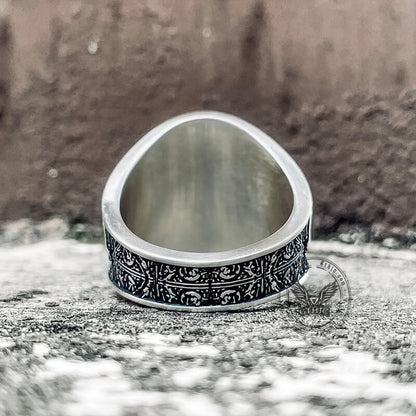 Winged Skull Sterling Silver Ruby Biker Ring