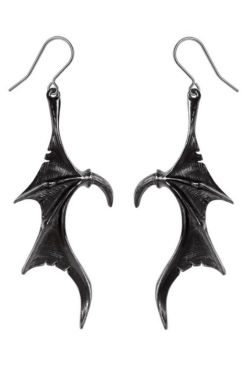 Wings of Midnight Dragon Earrings With Pewter Wings