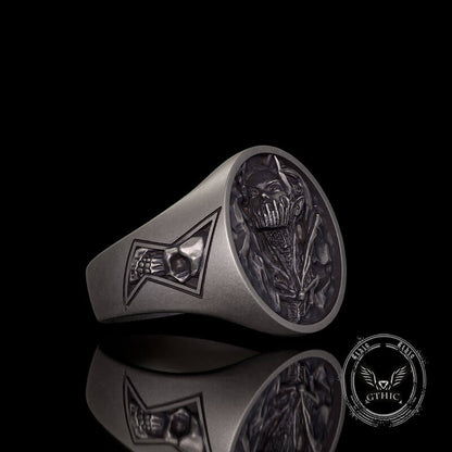 Witch Demon Lightning Skull Sterling Silver Ring