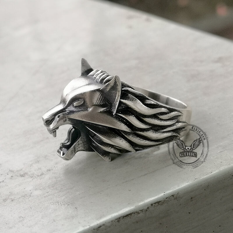 Witcher Wolf Head Sterling Silver Animal Ring