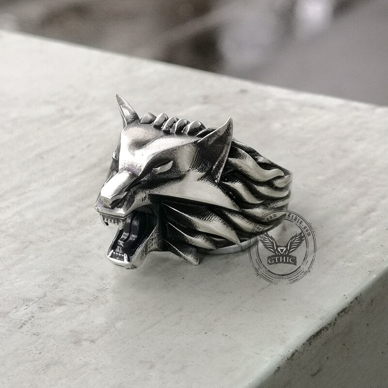 Witcher Wolf Head Sterling Silver Animal Ring