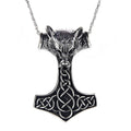 Wolf Head Pendant Necklace / Stainless Steel Thor Hammer Pendant in Viking Style Jewelry
