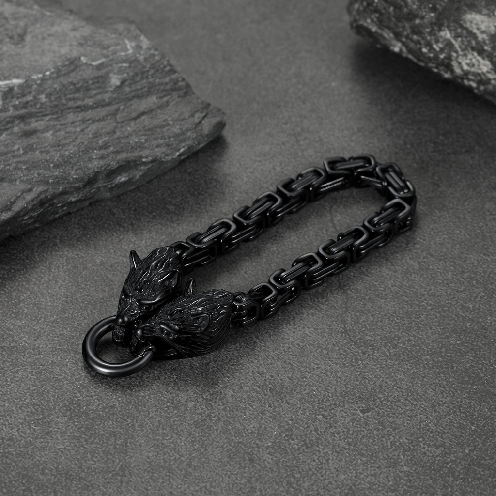 Viking Wolf Head Chain Bracelet Cuff Bangle Gift for