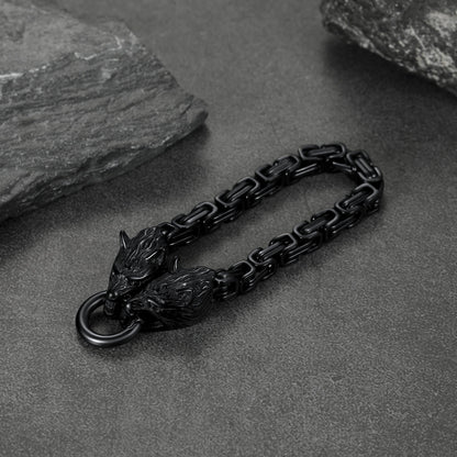 Viking Wolf Head Chain Bracelet Cuff Bangle Gift for
