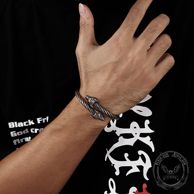 Wolf Head Stainless Steel Open Bracelet