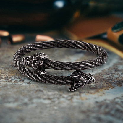 Wolf Head Stainless Steel Open Bracelet