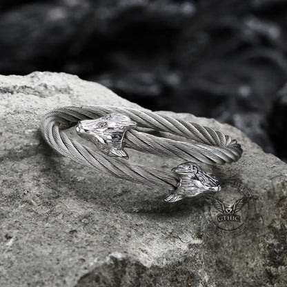 Wolf Head Stainless Steel Open Bracelet
