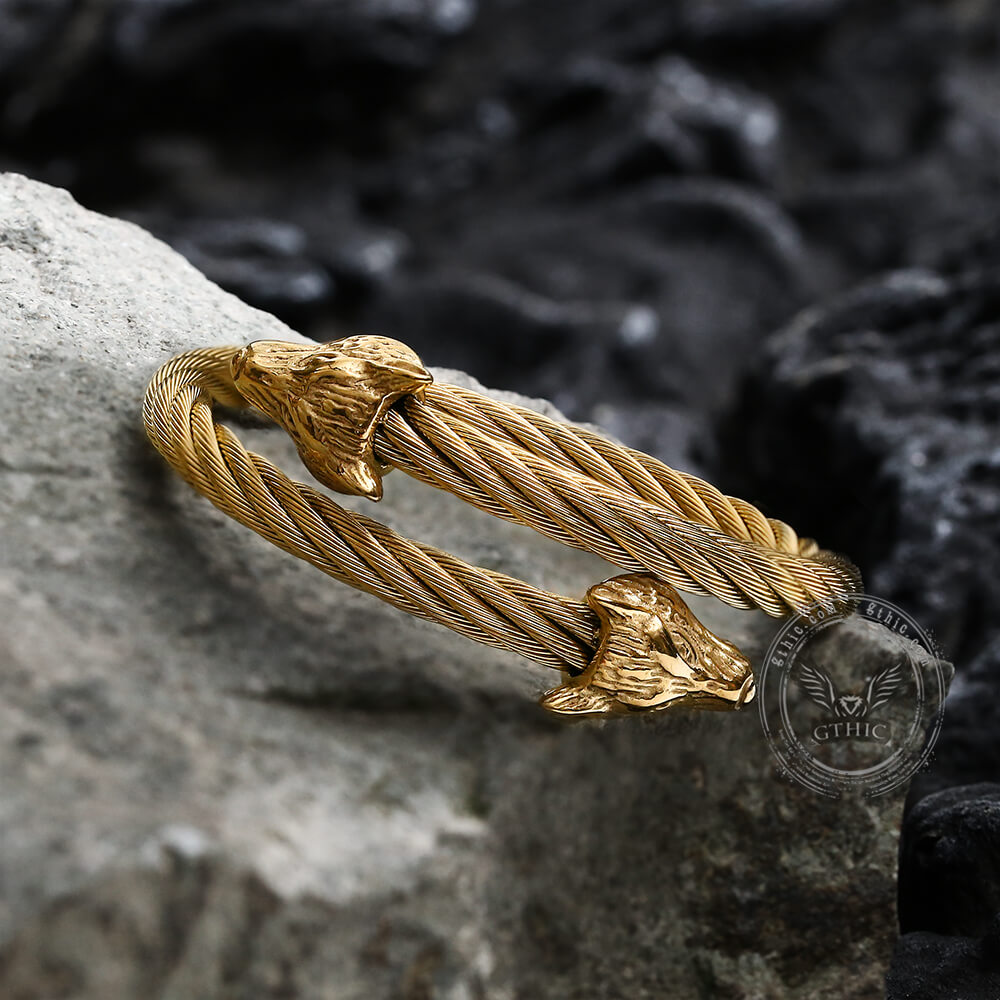 Wolf Head Stainless Steel Open Bracelet