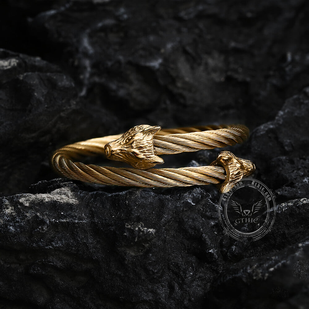 Wolf Head Stainless Steel Open Bracelet