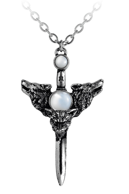 Wolverine Moon Pendant With Silver Dagger and Moonstones