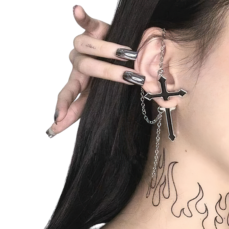 Gothic Earring / Black Cross Jewelry / Zinc Alloy Earring