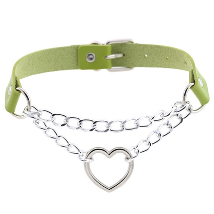 Necklace With Pendant Heart in Punk Style / Pu Leather Choker With Chain