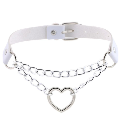 Necklace With Pendant Heart in Punk Style / Pu Leather Choker With Chain