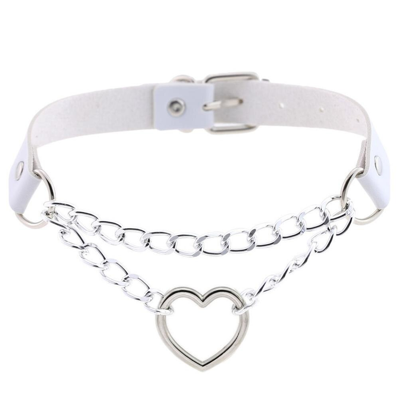 Necklace With Pendant Heart in Punk Style / Pu Leather Choker With Chain