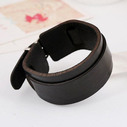 Wristband Rock Jewelry Cuff Double Wide Black Leather Bangles Bracelet