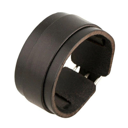 Wristband Rock Jewelry Cuff Double Wide Black Leather Bangles Bracelet
