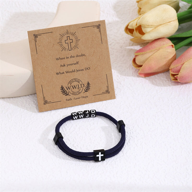 Wwjd Letter Cross Adjustable Nylon Bracelet