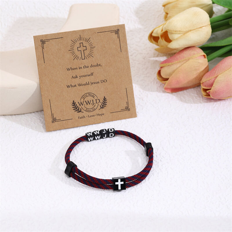Wwjd Letter Cross Adjustable Nylon Bracelet