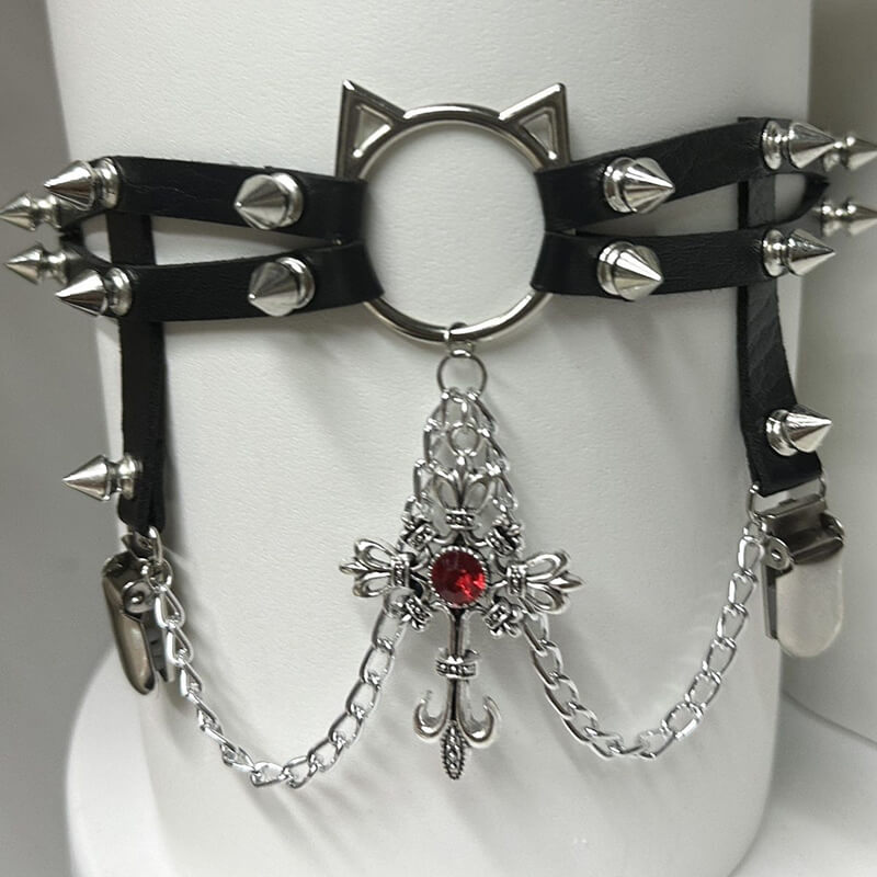 Y2k Cat Chain Leather Rivet Adjustable Strap Thigh Ring