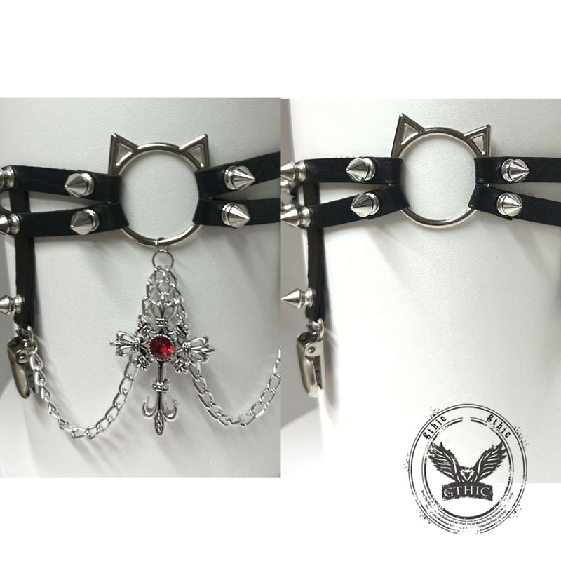 Y2k Cat Chain Leather Rivet Adjustable Strap Thigh Ring