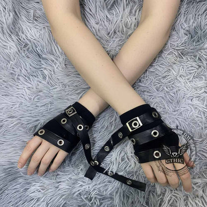 Y2k Gothic Pu Strap Half-finger Sleeve Gloves