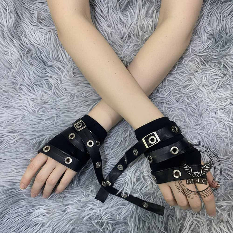 Y2k Gothic Pu Strap Half-finger Sleeve Gloves