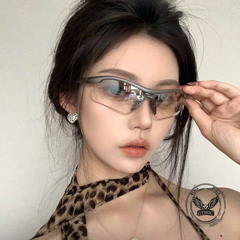 Y2k Half-frame Uv-proof Outdoor Punk Pc Sunglasses