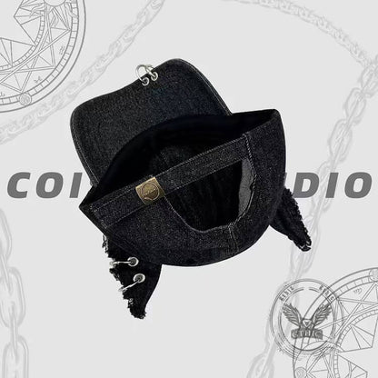 Y2k Iron Ring Ripped Three-dimensional Ear Baseball Cap