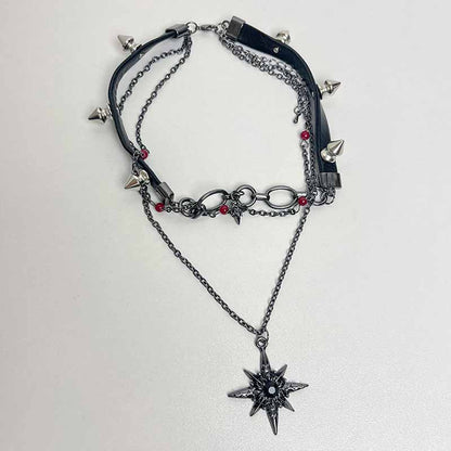Y2k Studs Star Leather Multi-layered Choker Necklace