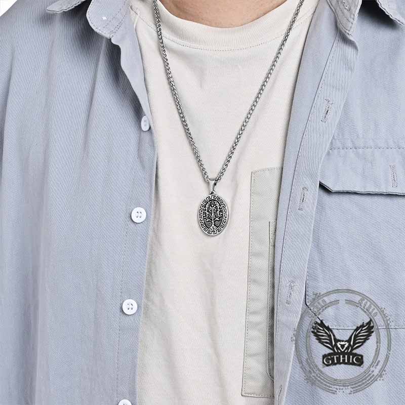 Yggdrasil Great Wall Pattern Stainless Steel Pendant