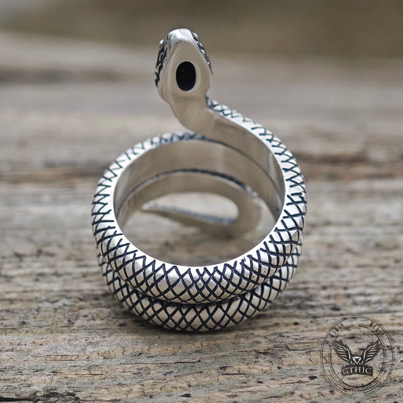 Zircon-set Coiled Snake Sterling Silver Ring