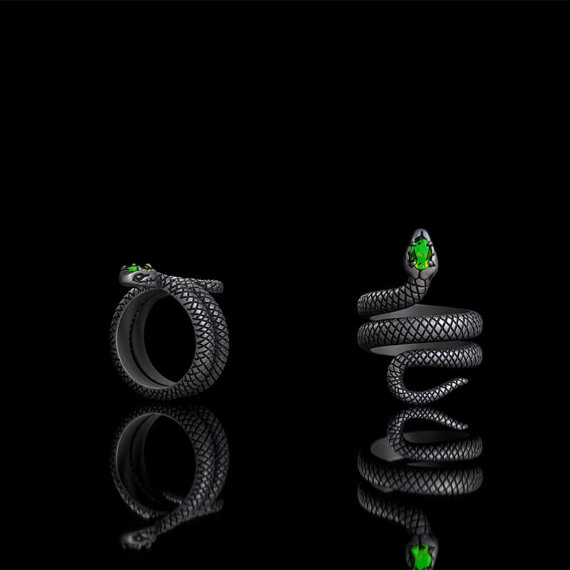 Zircon-set Coiled Snake Sterling Silver Ring