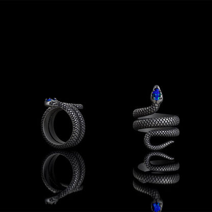 Zircon-set Coiled Snake Sterling Silver Ring