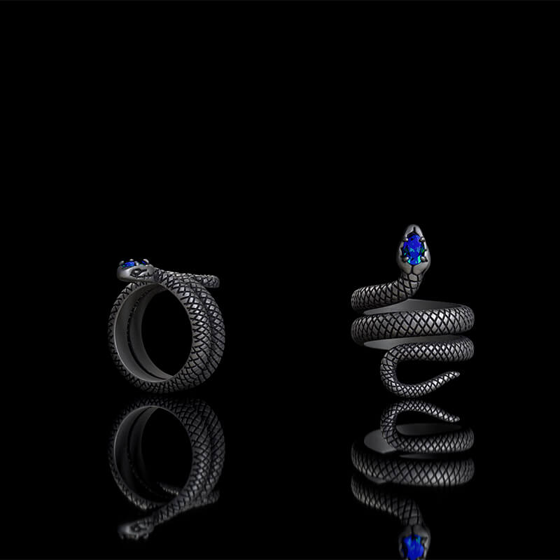 Zircon-set Coiled Snake Sterling Silver Ring