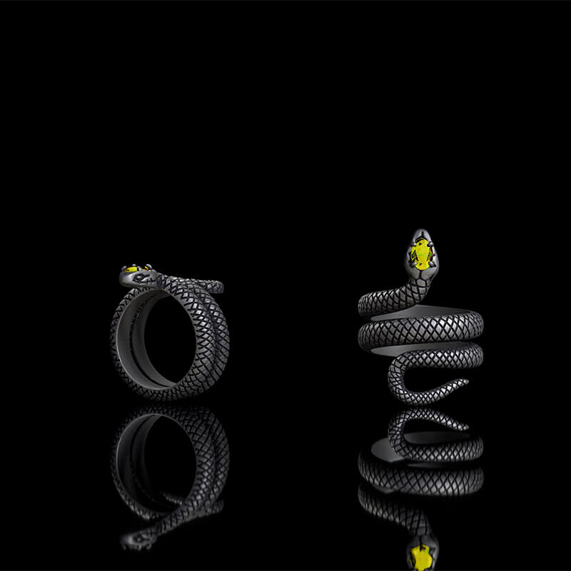 Zircon-set Coiled Snake Sterling Silver Ring